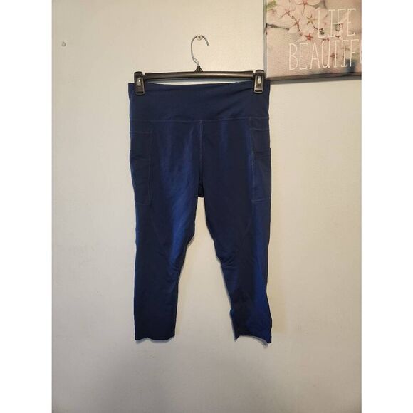 ZYIA Pants - ZYIA Active Blue Ascend Hi-Rise Cropped Leggings Size 12 Stretch Knit Pockets